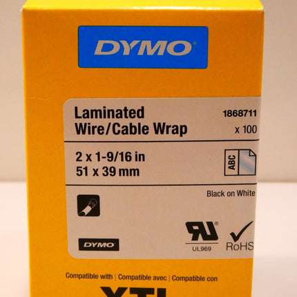 Dymo 1868711 DYMO XTL 2" x 1-9/16" (51 mm x 39 mm) Laminated Wire/Cable Wrap