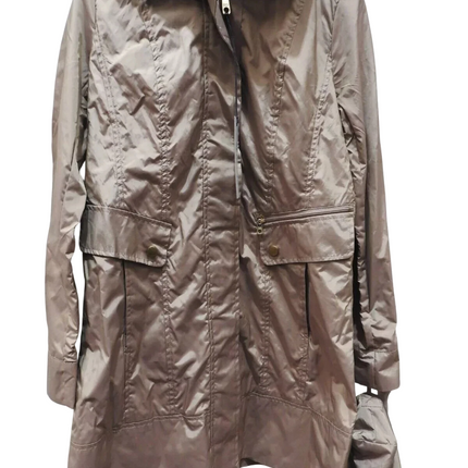 Cole Haan Women's Packable Hooded Rain Jacket with Bow, Champagne, X-Small Petit