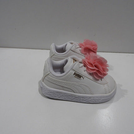 PUMA Baby Basket Flower AC INF Sneakers, Puma White-Pale Pink - 4 US