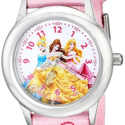 Disney Kids W001803 Princess Stainless Steel Plain Case With Printed Strap Watch