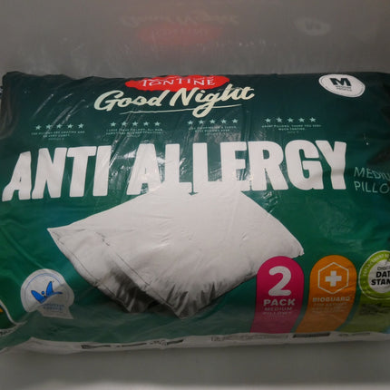 Tontine Goodnight Allergy Sensitive Medium Pillow, White, 2 Count