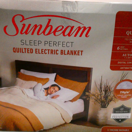 Sunbeam Sleep Perfect Quilted Anti Bacterial Queen Electric Blanket BLQ6451