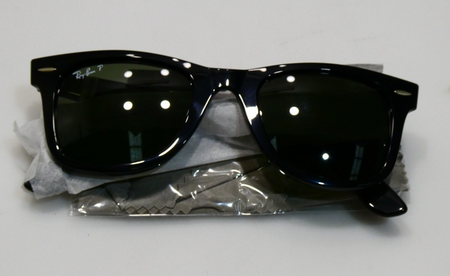 Ray-Ban Wayfarer Polarised Sunglasses, RB2140, Black & Green, 50mm