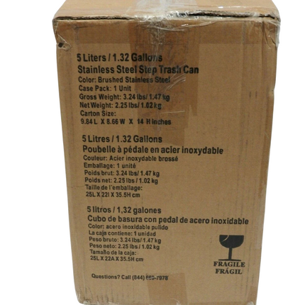 iTouchless SoftStep 1.32 Gallon Small Bathroom Stainless Steel Step Trash Can 5L
