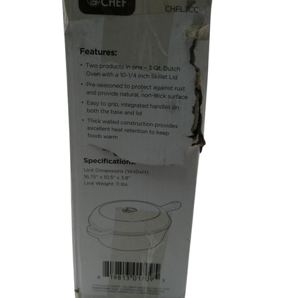 Commercial Chef 3 Qt Cast Iron Dutch Oven with Skillet Lid CHFL3CC