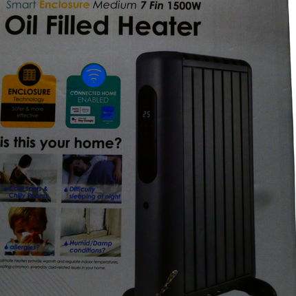 Ausclimate 1500W 7 Fin Smart Enclosed Oil Column Heater, Portable Home Heater wi