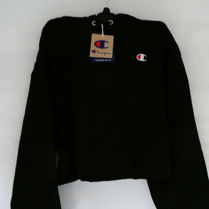 Champion Women's Reverse Weave Cropped Cut-Off Hoodie, Black, Large