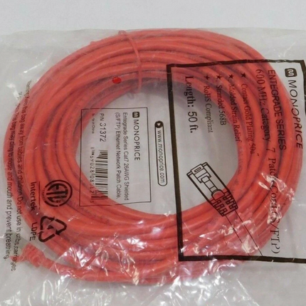 Monoprice Cat7 Ethernet Network Patch Cable - 50 feet - Orange | 26AWG, Shielded