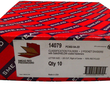 Smead Pressboard Classification File Folder with SafeSHIELD Fasteners, 2 Pocket