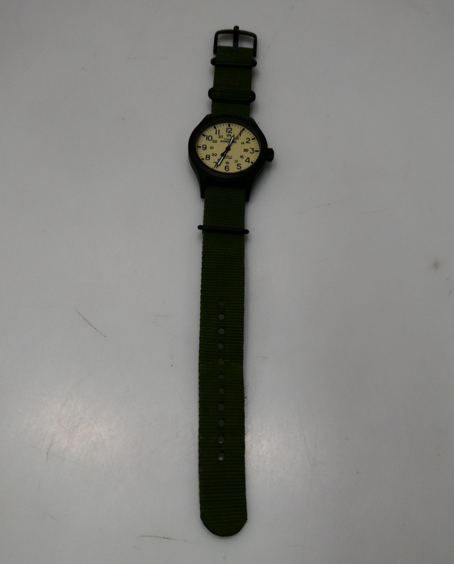 TIMEX Men's Expedition Scout 40mm Black Case, Cream Dial, Green Fabric Strap Wat