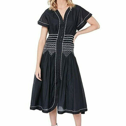 LOVER Women's Sofia Embroided MIDI Dress, Black - 12