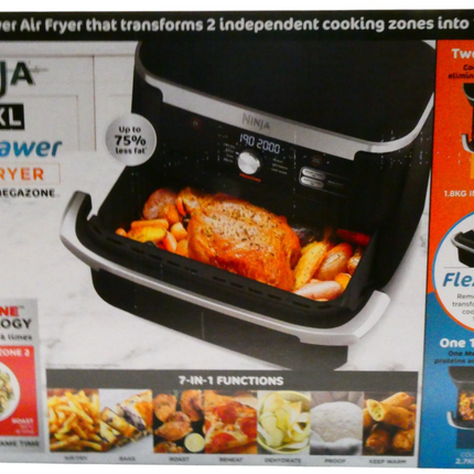 Ninja AF500 XXXL FlexDrawer Air Fryer With MegaZone 2470W Black & Silver