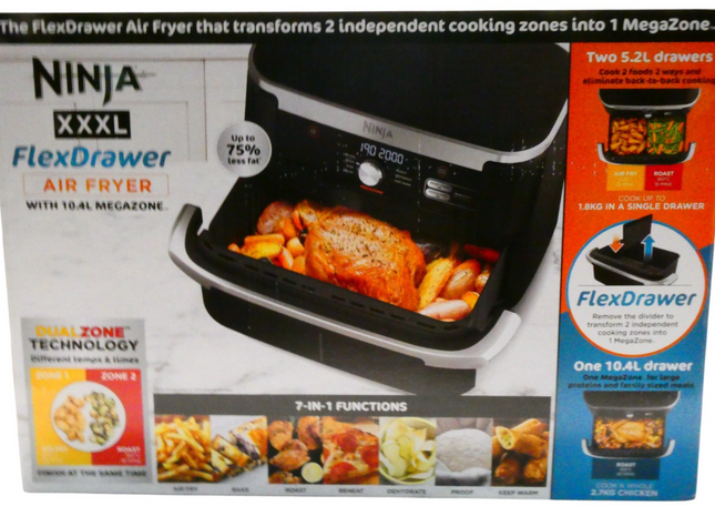 Ninja AF500 XXXL FlexDrawer Air Fryer With MegaZone 2470W Black & Silver