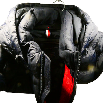 Tommy Hilfiger Men's Hooded Puffer Jacket, Midnight/White/Red, XX-Large Tall
