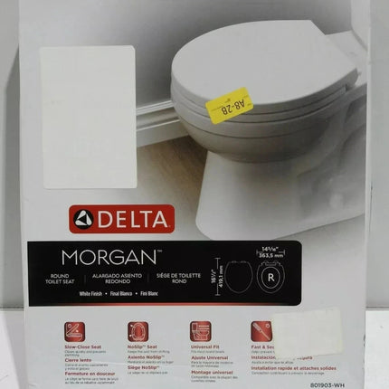 Delta Morgan Slow-Close Round Closed Front Toilet Seat with NoSlip Bumpers in Wh