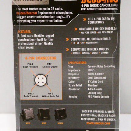Uniden BC804NC 4-Pin Microphone for Uniden Bearcat CB Radios