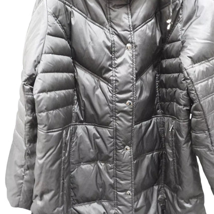 London Fog Women's Plus-Size Mid-Length Faux-Fur Collar Down Coat with Hood - 1X