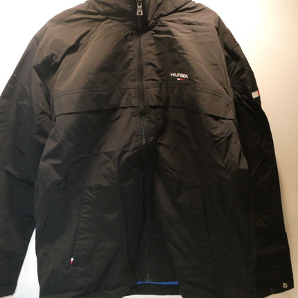 Tommy Hilfiger Men's LIC STOWAWAY HOODED JACKET BLACK, Black - Large