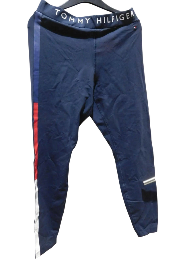 Tommy Hilfiger Women's Logo Waistband Multicolour Stripe Leggings Sky Captain LG