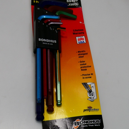 Bondhus 69499 Ball End L-Wrench Set with Colorguard Finish, 9 Piece Size Name...