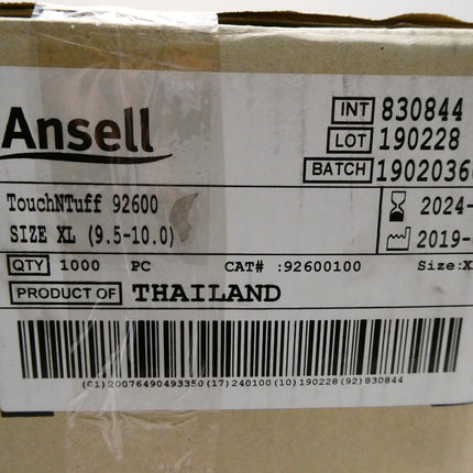 TouchnTuff 92-600 Unpowdered Single Use Glove, Extra Large 1000pcs