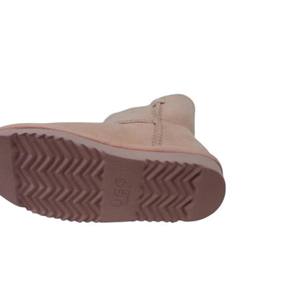 Outback Ugg Boots Kids Button - Premium Double Face Sheepskin Pink,Size US 12-13