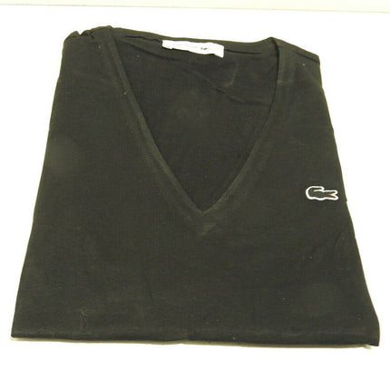 Lacoste Womens Basic V Neck Tee, Black, 36F (AU 8)
