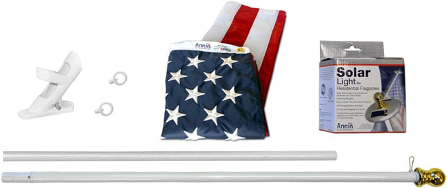 Annin Flagmakers American Flag SolarGuard Nylon Flag, Solar Light and Flagpole
