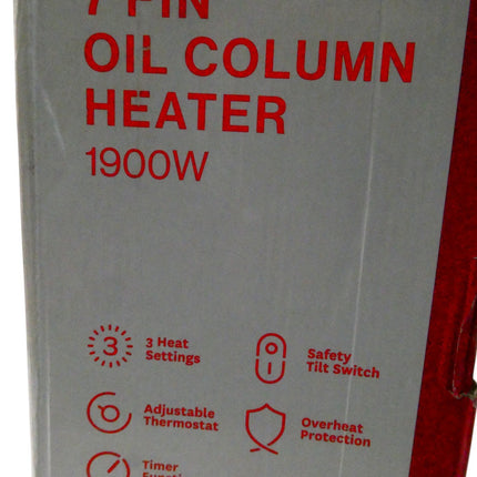 Goldair 1900W 7 Fin Dual Tech Oil Column Heater with 3 Heat Settings, 24-Hour Ti
