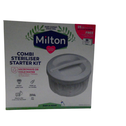 Milton 2 in 1 Combi Steriliser Starter Kit | Use in Microwave in 2 Mins |Cold Wa