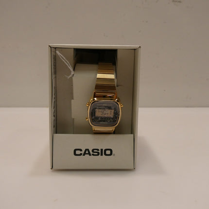 Casio LA670WGA-1UR Womens Black Digital Watch with Gold Band