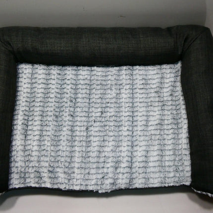 Furhaven Pet Dog Bed Orthopedic Plush Luxe Faux Fur and Performance Linen - M