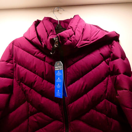 Nautica Women's Short Stretch Lightweight Puffer Jacket with Removeable Hood, L