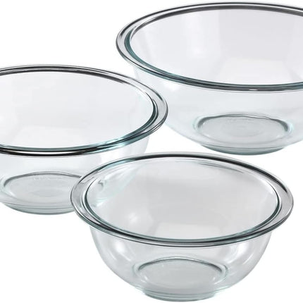 Pyrex Smart Essentials Glass Mixing Bowls, (3-Piece Set) 946mL, 1.4L and 2.3L