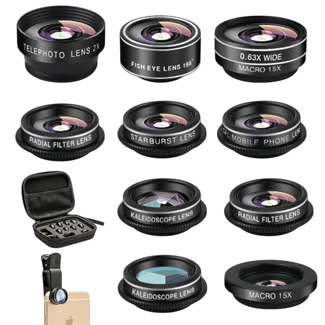 Mocalaca Phone Camera Lens (11 Lenses) Phone Lens Kit, Clip on Fisheye/Macro/Wid