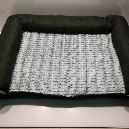 Furhaven Pet Dog Bed Orthopedic Plush Luxe Faux Fur and Performance Linen - M