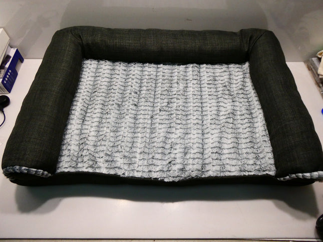 Furhaven Pet Dog Bed Orthopedic Plush Luxe Faux Fur and Performance Linen - M