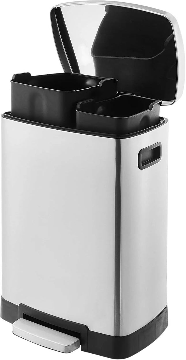 Amazon Basics Rectangular Pedal Recycling Bin with 2 Compartments 25L & 15L