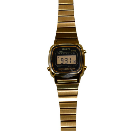 Casio LA670WGA-1UR Womens Black Digital Watch with Gold Band