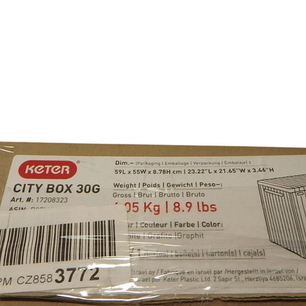 Keter City 30 Gallon Resin Deck Box for Patio Furniture, Pool Accessories, and S