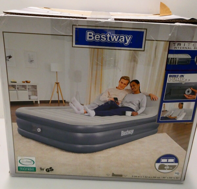 Bestway Tritech Airbed Queen SleekFlow Headboard Built-in AC Pump, 226x152x8cm