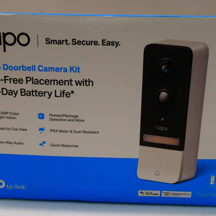 Tp-Link Tapo Smart Battery Video Doorbell, Home Security System, 2K 5MP, Colour