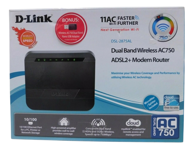 D-Link DSL-2875AL Dual Band Wireless AC750 ADSL2+ Modem Router