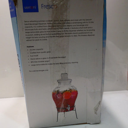 Serroni Soda Glass Beverage Dispenser with Stainless Steel Stand, 10 Litre Capac