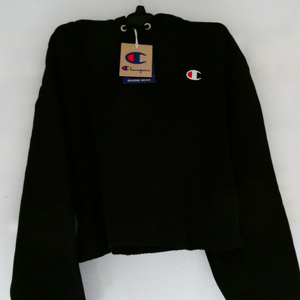 Champion Women's Reverse Weave Cropped Cut-Off Hoodie, Black, Large