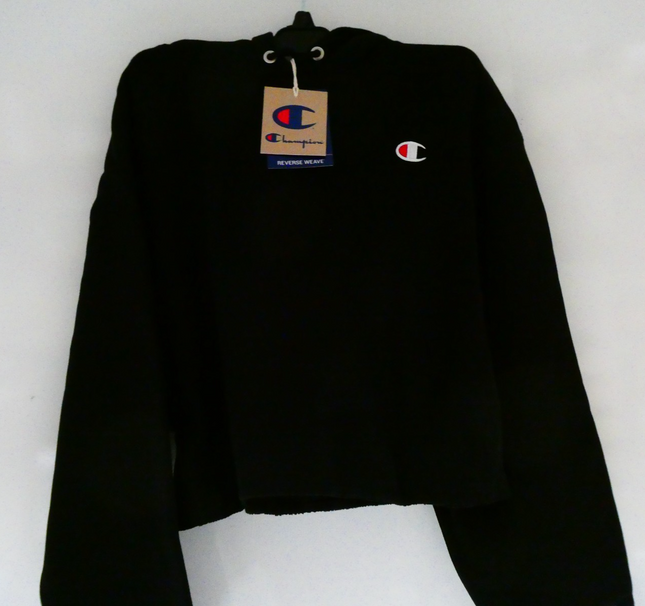 Champion Women's Reverse Weave Cropped Cut-Off Hoodie, Black, Large