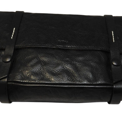 Trifine Unisex Concrete Leather Satchel, Black, One Size