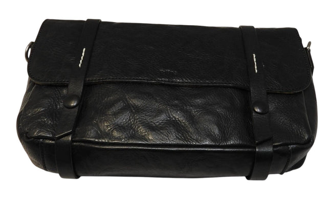 Trifine Unisex Concrete Leather Satchel, Black, One Size