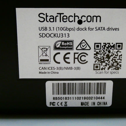 StarTech.com USB 3.1 (10Gbps) Single-Bay Dock for 2.5"/3.5" SATA SSD/HDD SDOCKU3