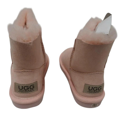 Outback Ugg Boots Kids Button - Premium Double Face Sheepskin Pink,Size US 12-13